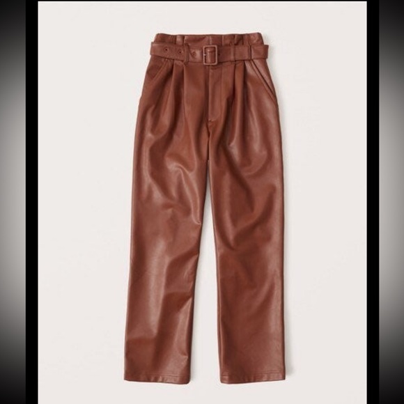 Abercrombie Vegan Leather Belted Ankle Straight Pants - Picture 3 of 6